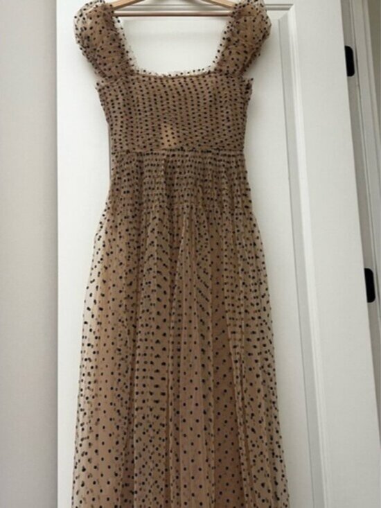 Doen Dresses & Skirts - Doen Tan and Black Polka Dot Midi Dress